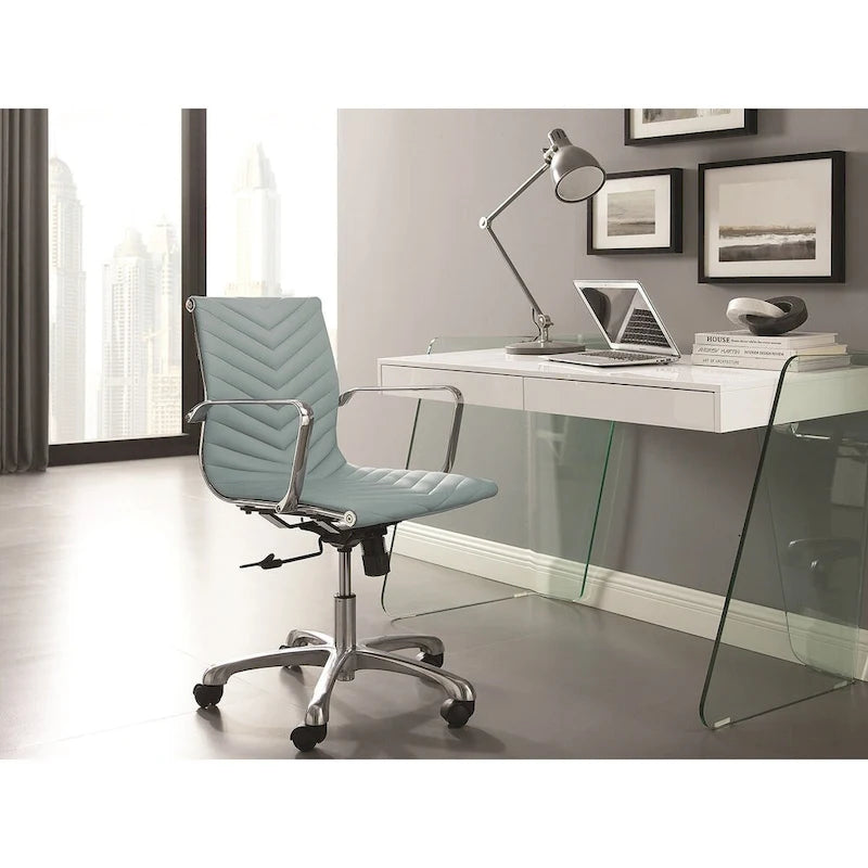 Bureau ARCHIE avec plateau en verre transparent.