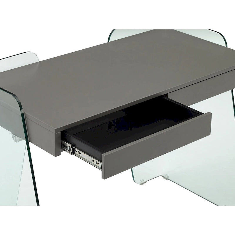 Bureau ARCHIE avec plateau en verre transparent.