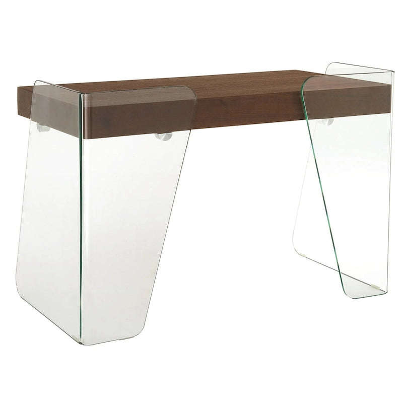Bureau ARCHIE avec plateau en verre transparent.
