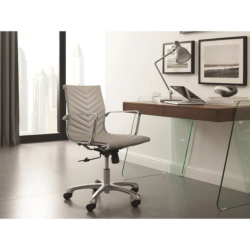 Bureau ARCHIE avec plateau en verre transparent.