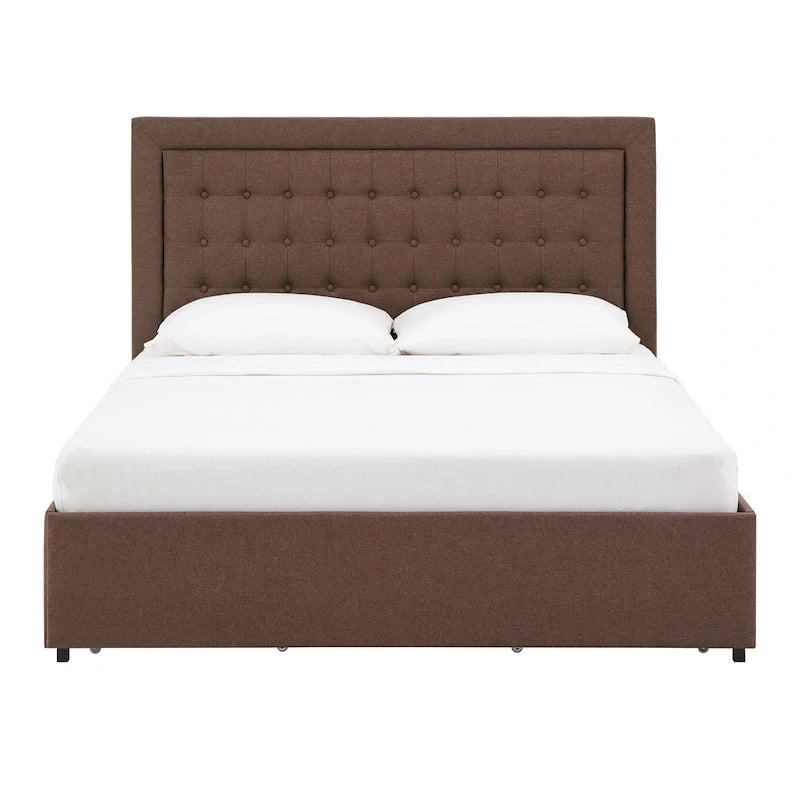 Lit plateforme de rangement avec tête de lit capitonnée en lin Arlert par iNSPIRE Q Classic