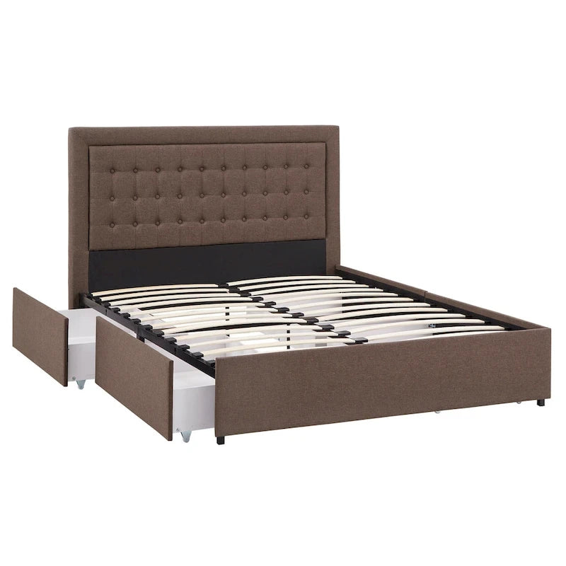 Lit plateforme de rangement avec tête de lit capitonnée en lin Arlert par iNSPIRE Q Classic