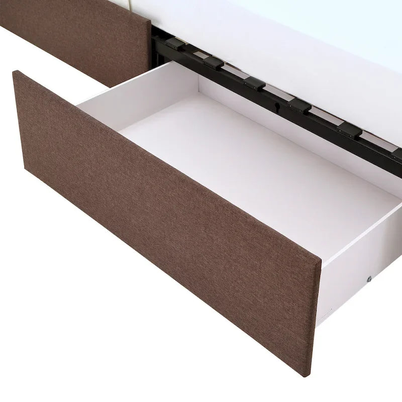 Lit plateforme de rangement avec tête de lit capitonnée en lin Arlert par iNSPIRE Q Classic