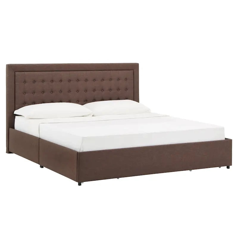 Lit plateforme de rangement avec tête de lit capitonnée en lin Arlert par iNSPIRE Q Classic
