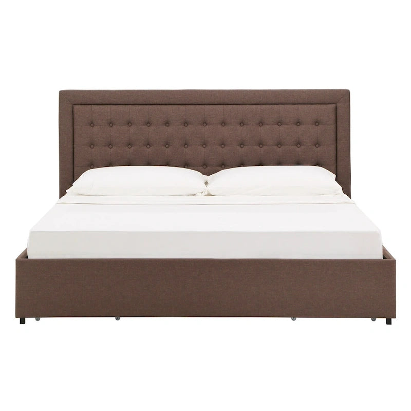 Lit plateforme de rangement avec tête de lit capitonnée en lin Arlert par iNSPIRE Q Classic