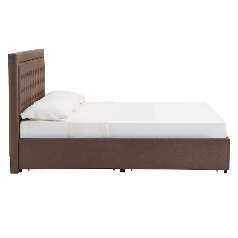 Lit plateforme de rangement avec tête de lit capitonnée en lin Arlert par iNSPIRE Q Classic