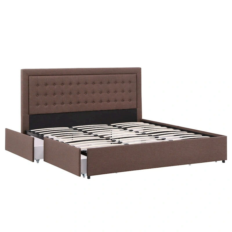 Lit plateforme de rangement avec tête de lit capitonnée en lin Arlert par iNSPIRE Q Classic