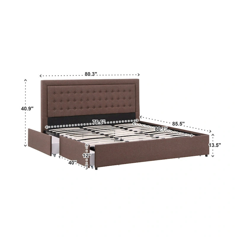 Lit plateforme de rangement avec tête de lit capitonnée en lin Arlert par iNSPIRE Q Classic