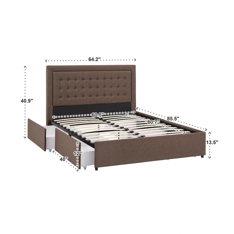 Lit plateforme de rangement avec tête de lit capitonnée en lin Arlert par iNSPIRE Q Classic
