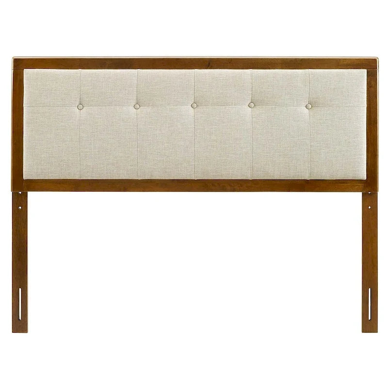 Tête de lit Queen Size Marlin traditionnelle en tissu beige capitonnée en bois de noyer