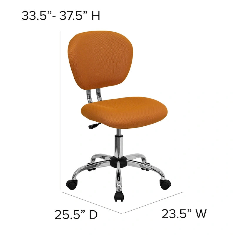 Chaise de bureau pivotante à roulettes, dossier mi-hauteur en maille filet, rembourrée, avec piètement chromé