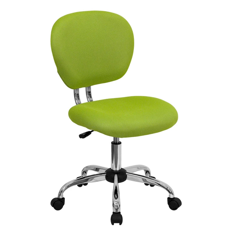 Chaise de bureau pivotante à roulettes, dossier mi-hauteur en maille filet, rembourrée, avec piètement chromé