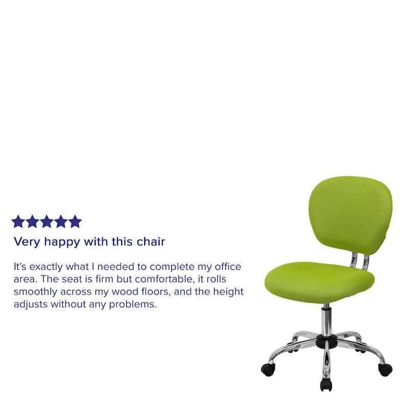 Chaise de bureau pivotante à roulettes, dossier mi-hauteur en maille filet, rembourrée, avec piètement chromé