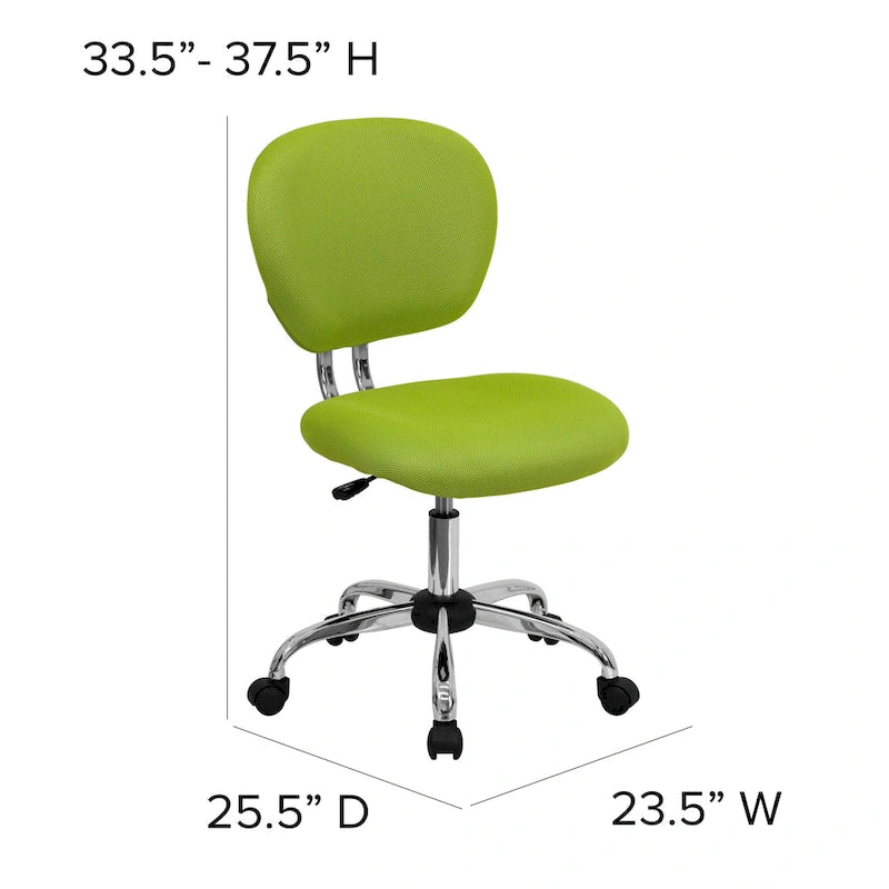 Chaise de bureau pivotante à roulettes, dossier mi-hauteur en maille filet, rembourrée, avec piètement chromé