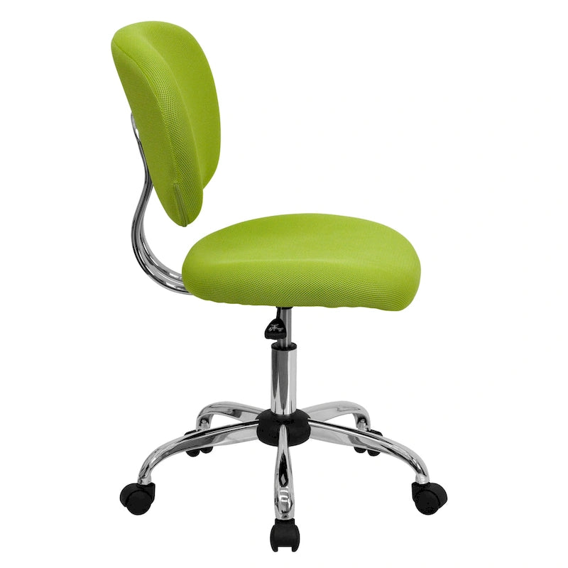 Chaise de bureau pivotante à roulettes, dossier mi-hauteur en maille filet, rembourrée, avec piètement chromé