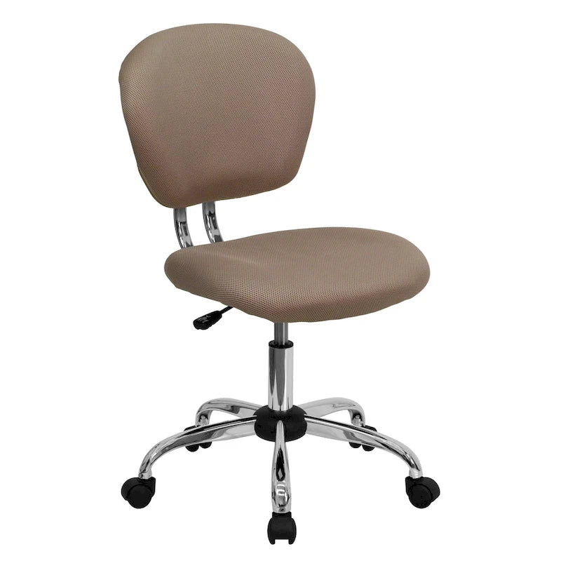 Chaise de bureau pivotante à roulettes, dossier mi-hauteur en maille filet, rembourrée, avec piètement chromé