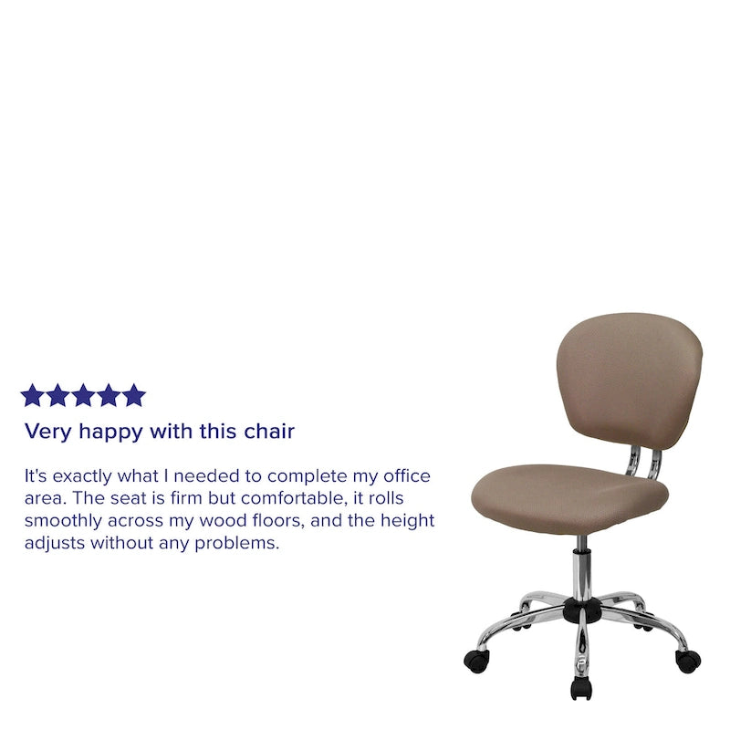 Chaise de bureau pivotante à roulettes, dossier mi-hauteur en maille filet, rembourrée, avec piètement chromé