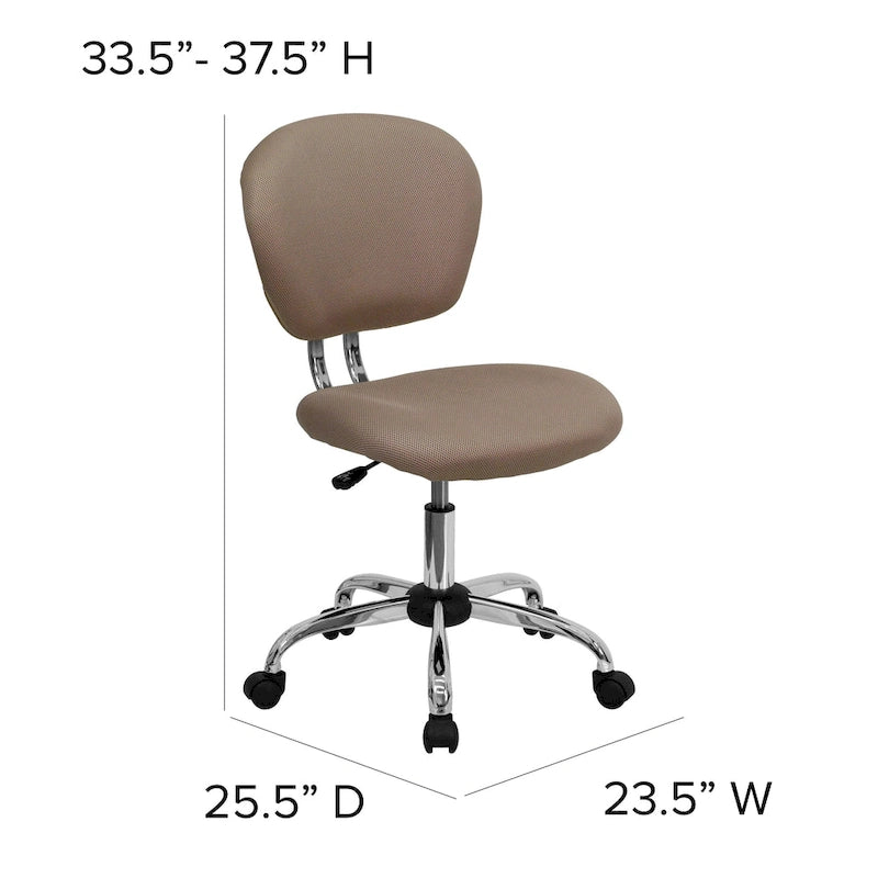 Chaise de bureau pivotante à roulettes, dossier mi-hauteur en maille filet, rembourrée, avec piètement chromé
