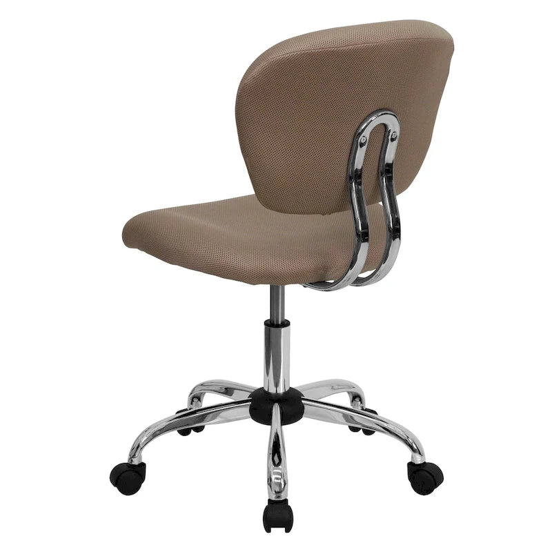 Chaise de bureau pivotante à roulettes, dossier mi-hauteur en maille filet, rembourrée, avec piètement chromé