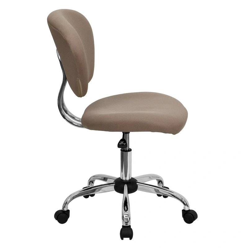 Chaise de bureau pivotante à roulettes, dossier mi-hauteur en maille filet, rembourrée, avec piètement chromé