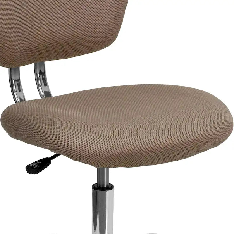Chaise de bureau pivotante à roulettes, dossier mi-hauteur en maille filet, rembourrée, avec piètement chromé