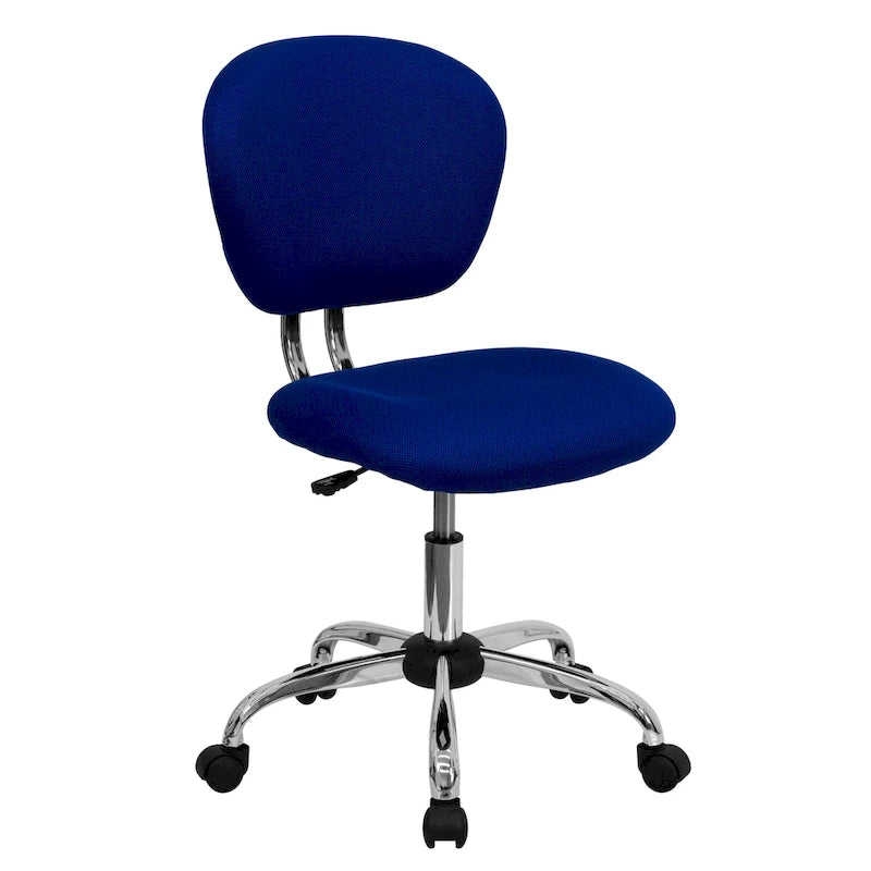 Chaise de bureau pivotante à roulettes, dossier mi-hauteur en maille filet, rembourrée, avec piètement chromé