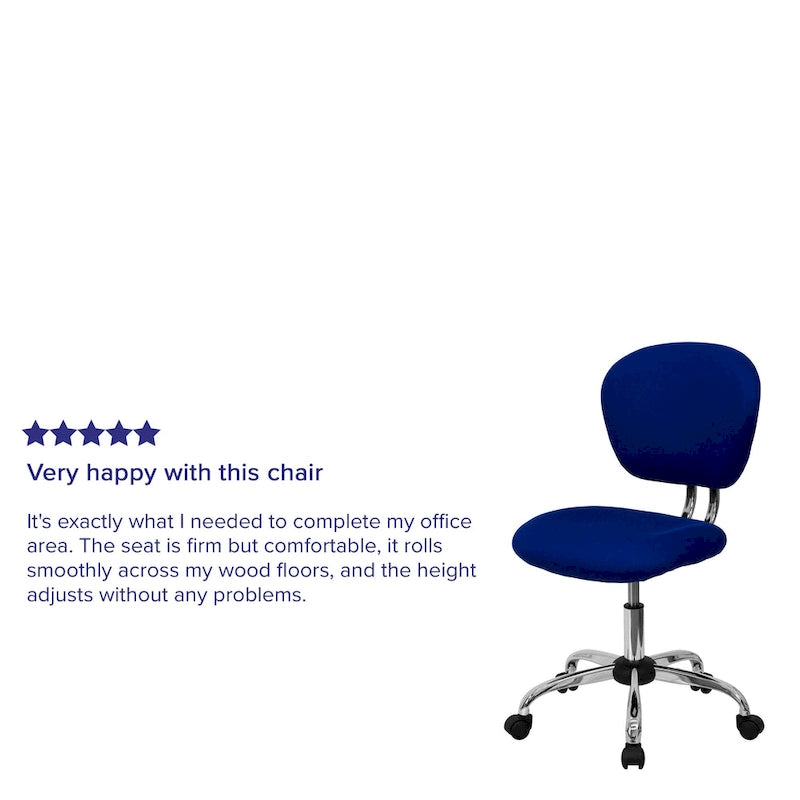 Chaise de bureau pivotante à roulettes, dossier mi-hauteur en maille filet, rembourrée, avec piètement chromé