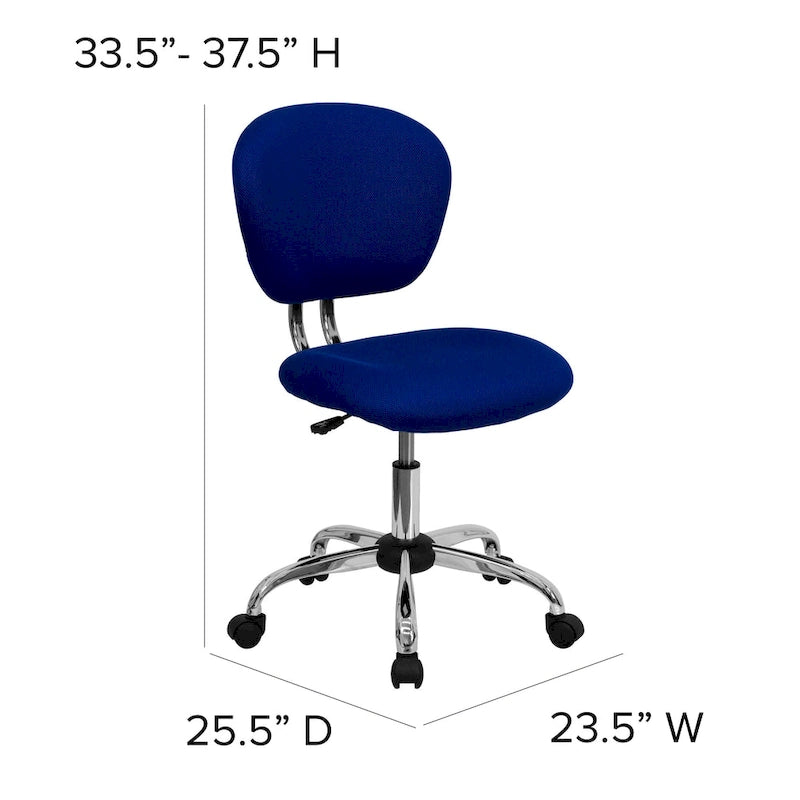Chaise de bureau pivotante à roulettes, dossier mi-hauteur en maille filet, rembourrée, avec piètement chromé