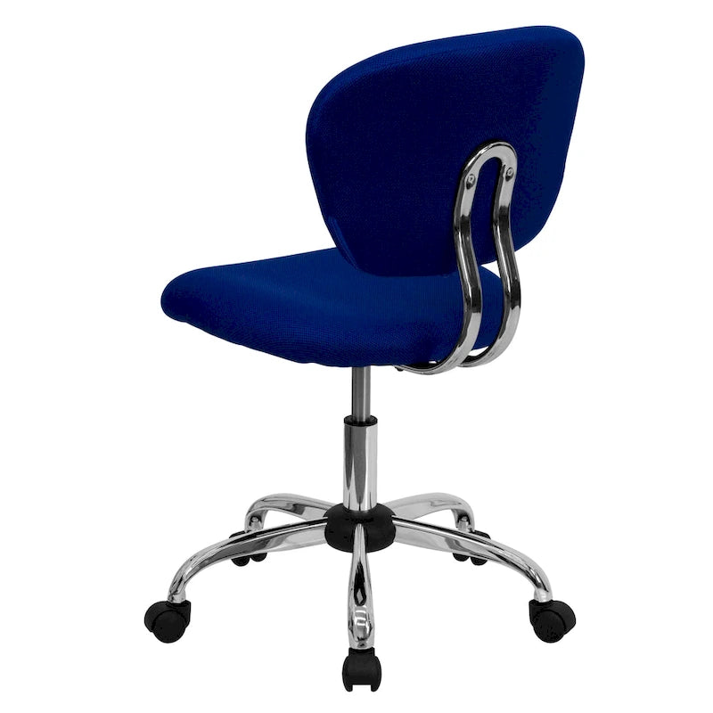 Chaise de bureau pivotante à roulettes, dossier mi-hauteur en maille filet, rembourrée, avec piètement chromé