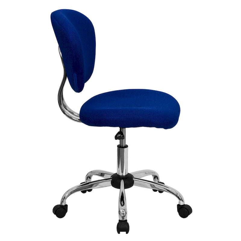 Chaise de bureau pivotante à roulettes, dossier mi-hauteur en maille filet, rembourrée, avec piètement chromé