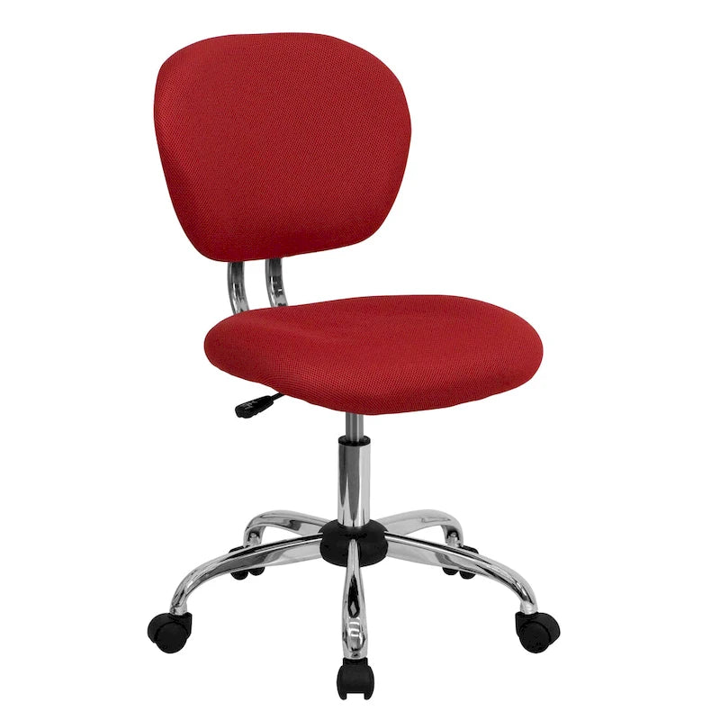 Chaise de bureau pivotante à roulettes, dossier mi-hauteur en maille filet, rembourrée, avec piètement chromé