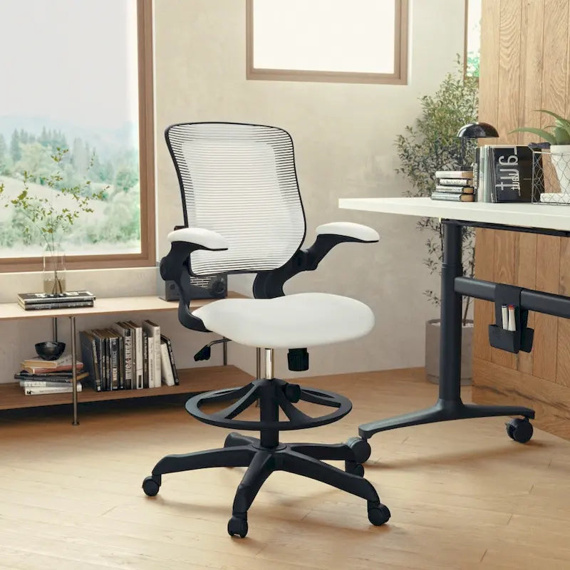 Chaise de bureau ergonomique mi-dossier en maille avec anneau repose-pieds et accoudoirs relevables