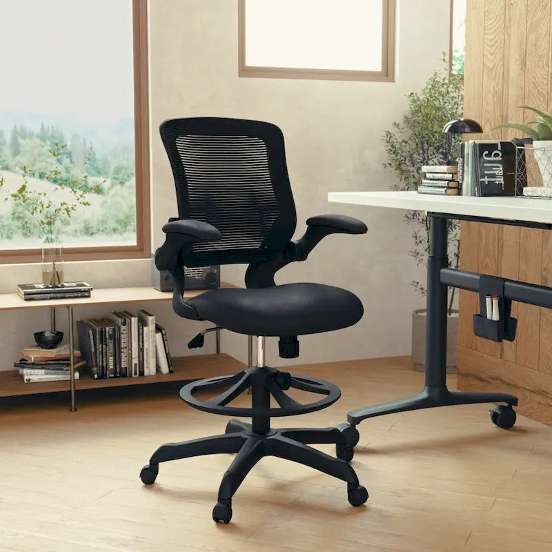 Chaise de bureau ergonomique mi-dossier en maille avec anneau repose-pieds et accoudoirs relevables