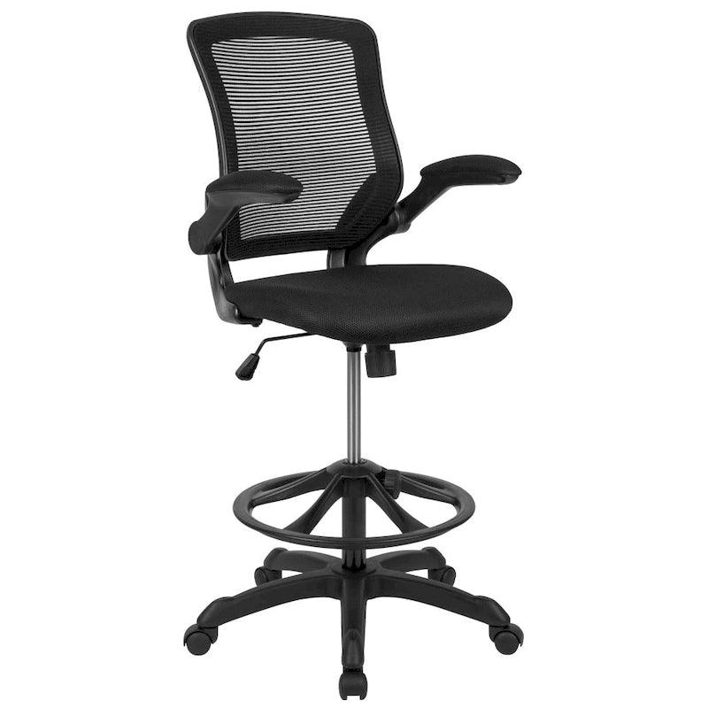 Chaise de bureau ergonomique mi-dossier en maille avec anneau repose-pieds et accoudoirs relevables