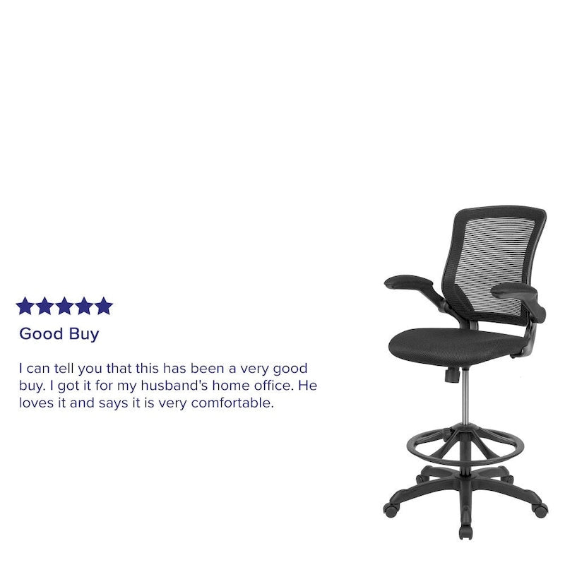 Chaise de bureau ergonomique mi-dossier en maille avec anneau repose-pieds et accoudoirs relevables