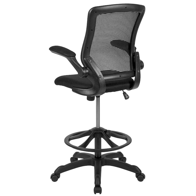 Chaise de bureau ergonomique mi-dossier en maille avec anneau repose-pieds et accoudoirs relevables