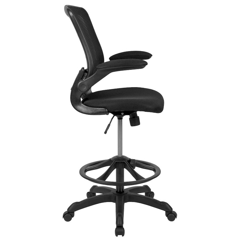 Chaise de bureau ergonomique mi-dossier en maille avec anneau repose-pieds et accoudoirs relevables