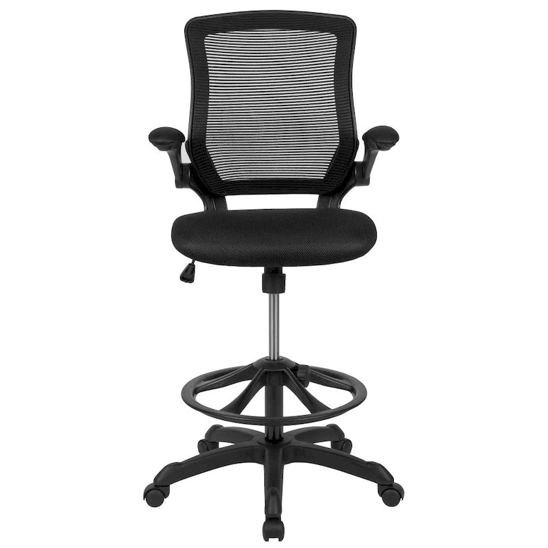 Chaise de bureau ergonomique mi-dossier en maille avec anneau repose-pieds et accoudoirs relevables