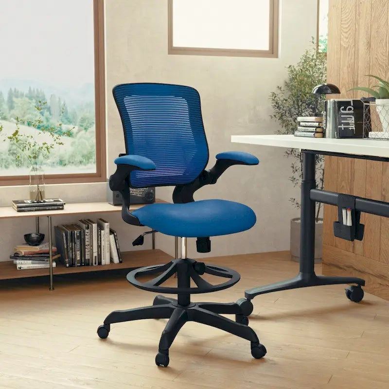 Chaise de bureau ergonomique mi-dossier en maille avec anneau repose-pieds et accoudoirs relevables