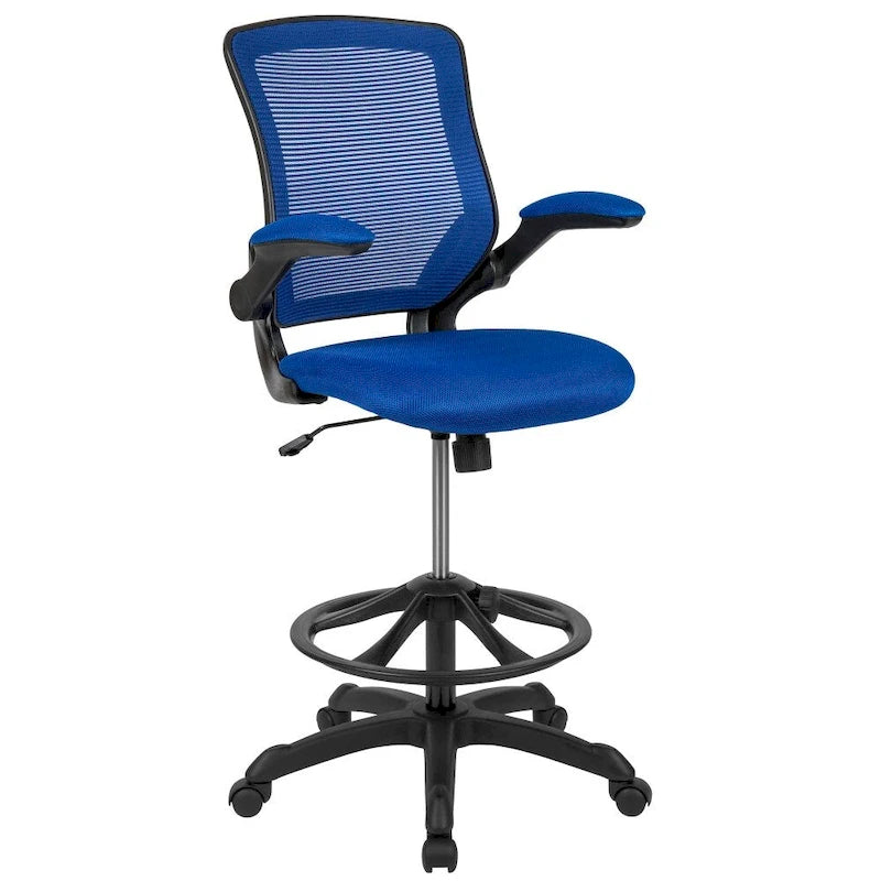 Chaise de bureau ergonomique mi-dossier en maille avec anneau repose-pieds et accoudoirs relevables