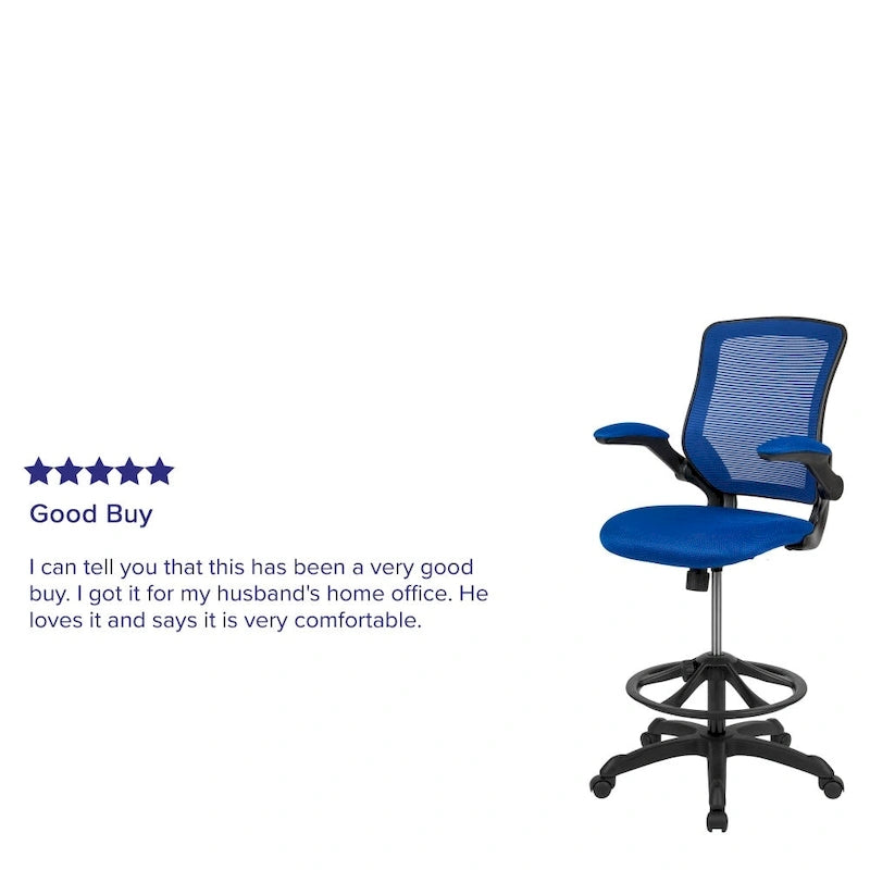 Chaise de bureau ergonomique mi-dossier en maille avec anneau repose-pieds et accoudoirs relevables