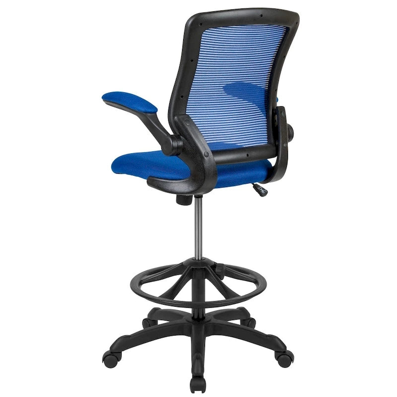 Chaise de bureau ergonomique mi-dossier en maille avec anneau repose-pieds et accoudoirs relevables