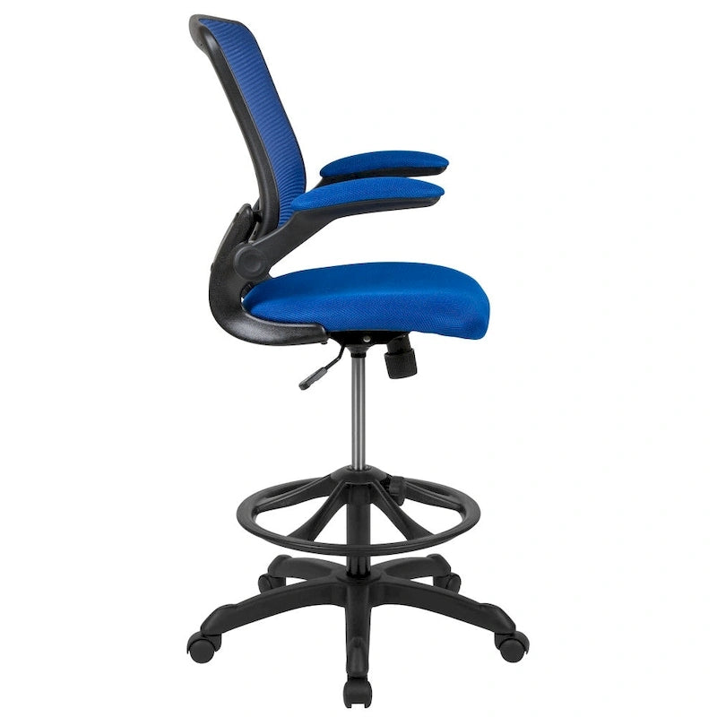 Chaise de bureau ergonomique mi-dossier en maille avec anneau repose-pieds et accoudoirs relevables