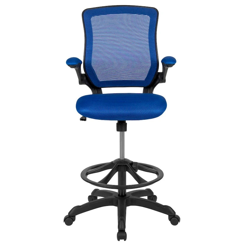 Chaise de bureau ergonomique mi-dossier en maille avec anneau repose-pieds et accoudoirs relevables