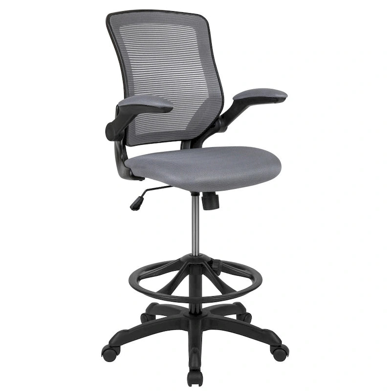 Chaise de bureau ergonomique mi-dossier en maille avec anneau repose-pieds et accoudoirs relevables