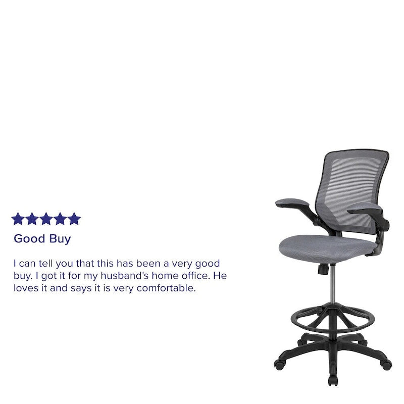 Chaise de bureau ergonomique mi-dossier en maille avec anneau repose-pieds et accoudoirs relevables