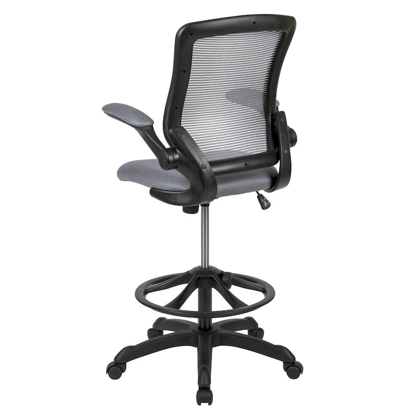 Chaise de bureau ergonomique mi-dossier en maille avec anneau repose-pieds et accoudoirs relevables