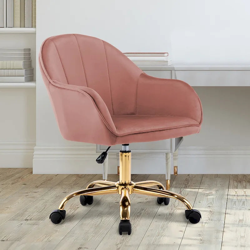 Chaise de bureau Porthos Home Xenos en velours avec piètement chromé doré