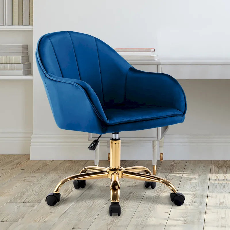 Chaise de bureau Porthos Home Xenos en velours avec piètement chromé doré