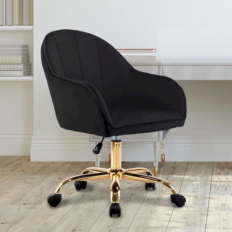 Chaise de bureau Porthos Home Xenos en velours avec piètement chromé doré